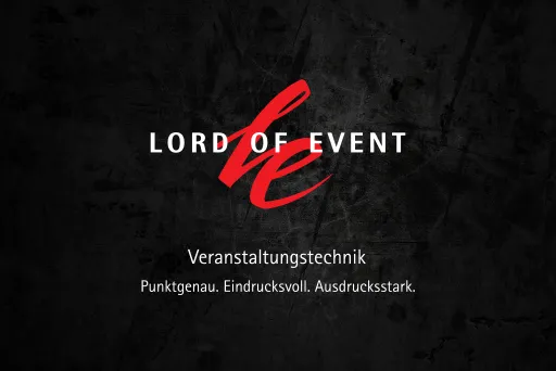 Logo mit Text "Lord of Event" und rotem Schriftzug, schwarzer Hintergrund.