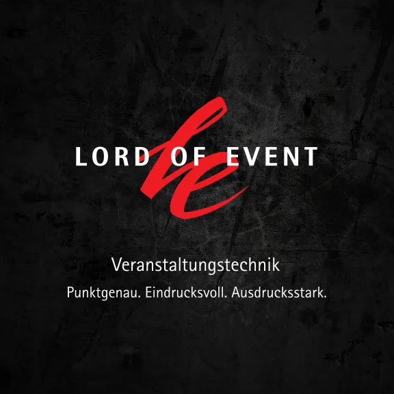 Logo mit Text "Lord of Event" und rotem Schriftzug, schwarzer Hintergrund.