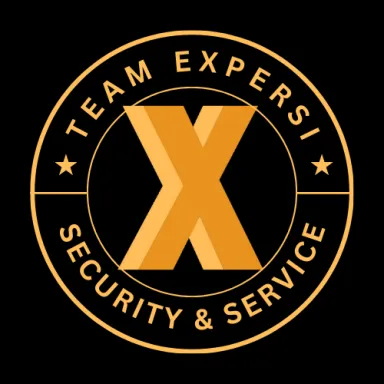 Logo with a large orange "X" and text "TEAM EXPERSI SECURITY &amp; SERVICE" in a circle.
