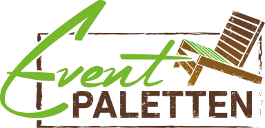 Event Paletten logo with green script and brown block letters, featuring a silhouette of a pallet.