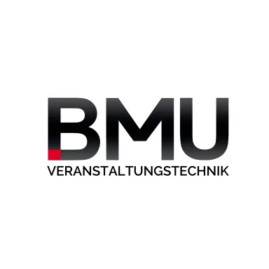 BMU Veranstaltungstechnik logo with bold black letters and a red accent on the "B".