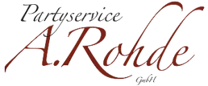 Partyservice A. Rohde logo in black and dark red script fonts.