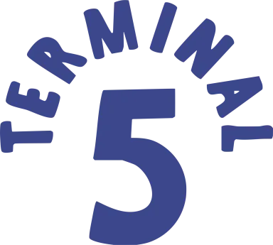 Logo with blue text "TERMINAL" curved above a large blue number 5.