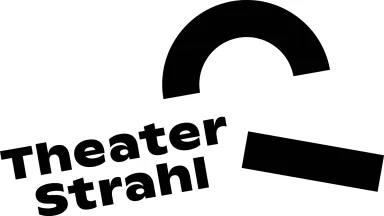 Theater Strahl logo with a black semicircle and rectangular bar design.
