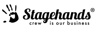 Stagehands logo with a handprint and the slogan "crew is our business"