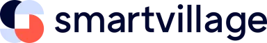 Logo von smartvillage mit buntem Kreis und dunkelblauem Schriftzug.